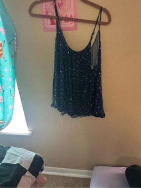 Women's Black Star Print Spaghetti Strap Tank Top with pants